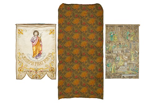 Lot 189 - A 19th-century silk work Ecclesiastical wall...