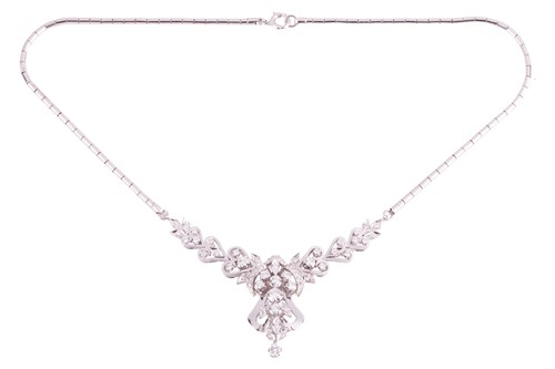 Lot 62 - A diamond necklace, the central panel in a...