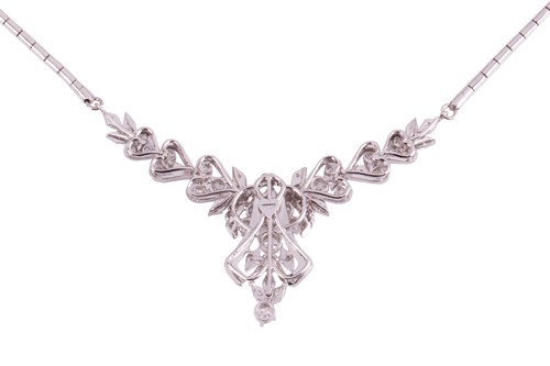 Lot 62 - A diamond necklace, the central panel in a...