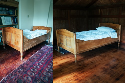 Lot 198 - A pair of French fruitwood single sleigh beds,...