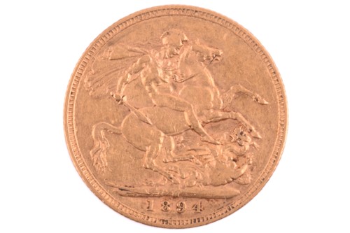 Lot 391 - An 1894 Queen Victoria full sovereign, old...