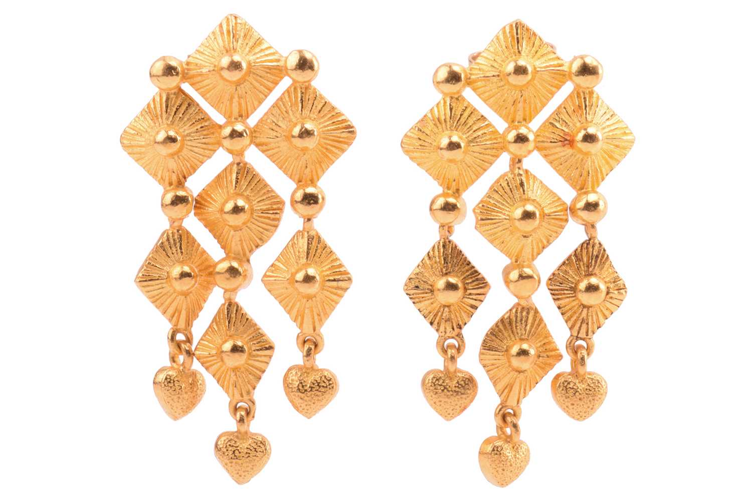 Lot 6 - A pair of high-carat pendant earrings of...