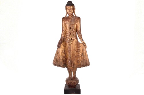 Lot 244 - A Burmese carved and gilt wood standing Buddha...