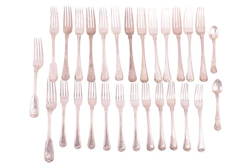 Lot 566 - A William IV silver set of twelve table forks...