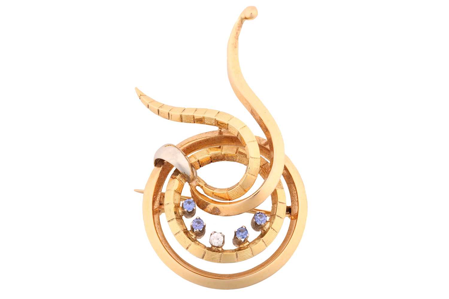 Lot 33 - A bi-colour spiral abstract brooch comprising...