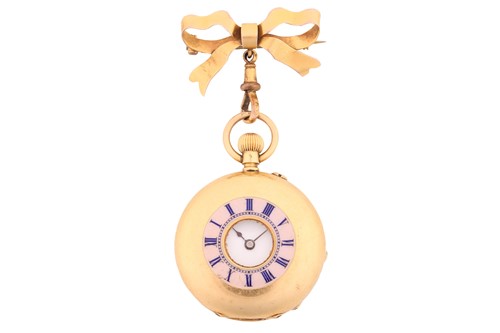 Lot 495 - An 18ct gold half hunter fob watch on a 9ct...