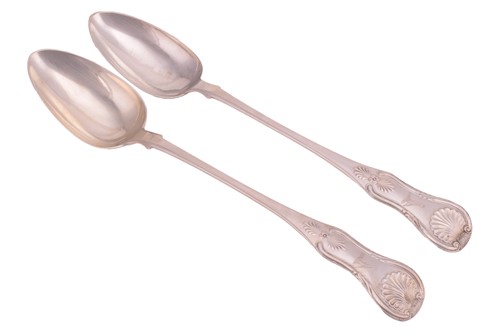 Lot 578 - A pair of king's pattern silver serving spoons...