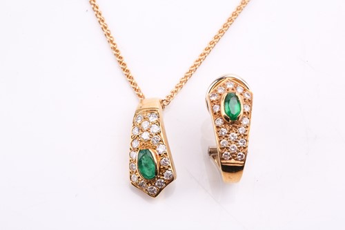 Lot 42 - An emerald and diamond pendant on chain and a...