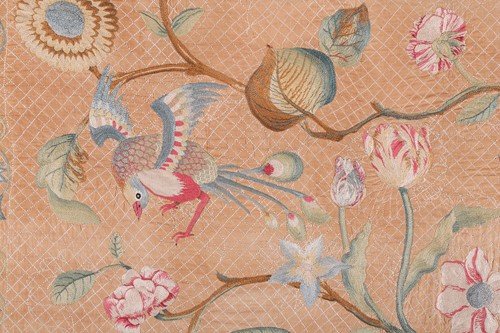 Lot 344 - A Queen Anne embroidered silk panel depicting...