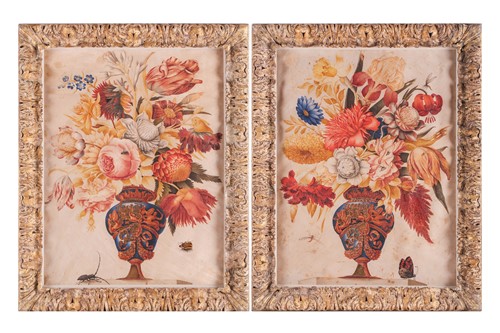 Lot 342 - A pair of painted vellum panels depicting...