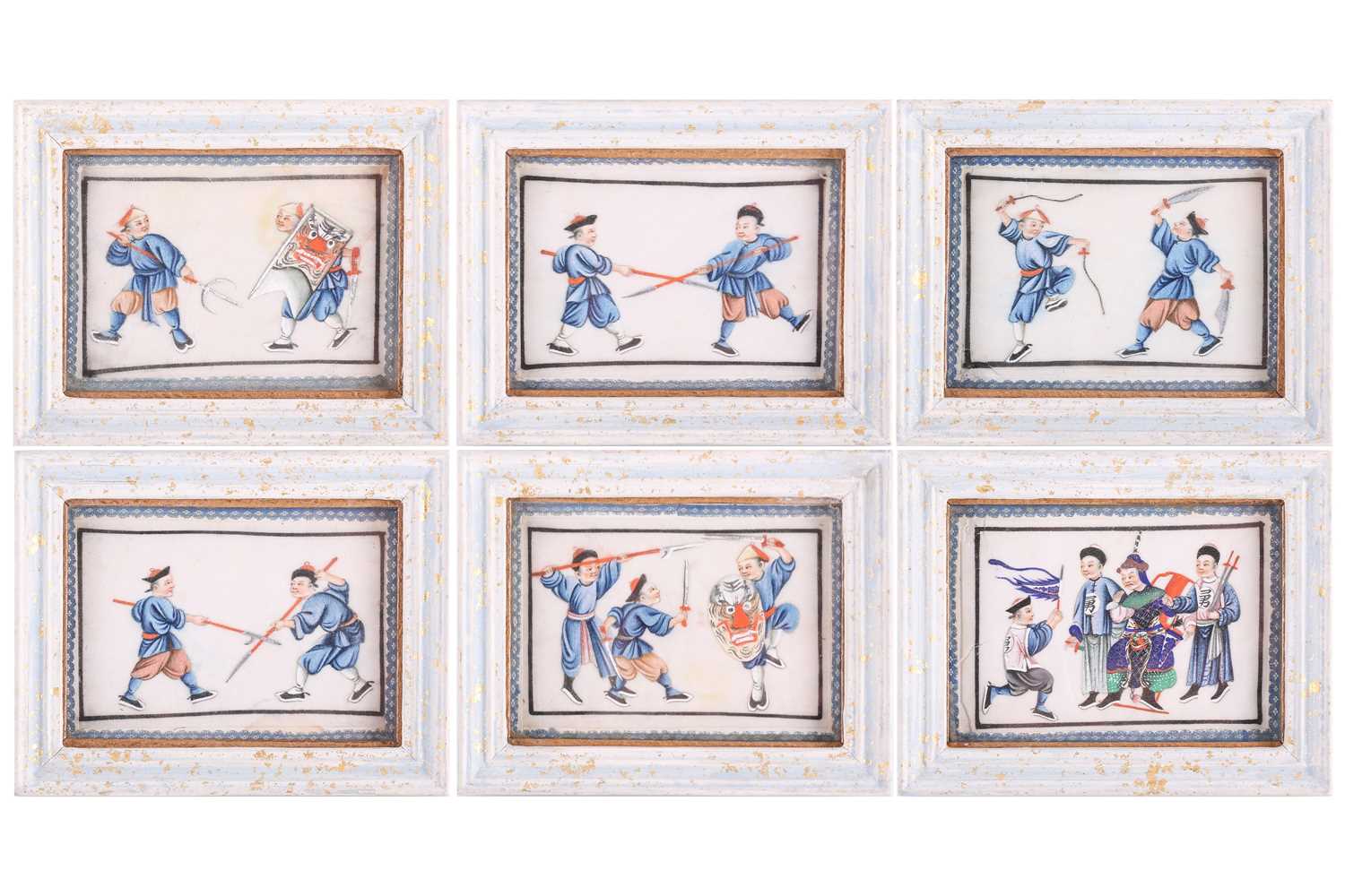 Lot 141 - A set of six Chinese paintings on rice paper...