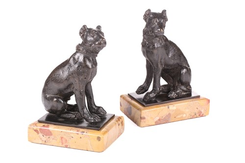 Lot 215 - A pair of bronze figures of seated mastiff...