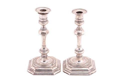Lot 553 - A pair of Mappin and Webb silver candlesticks,...