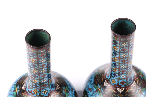 Lot 132 - A good pair of Japanese cloisonne bottle vases,...