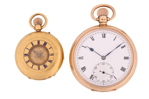 Lot 497 - A 9ct gold open-face pocket watch paired with...