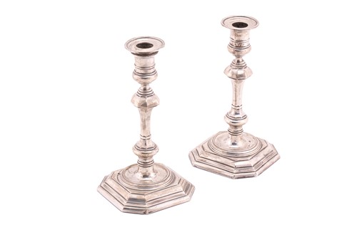 Lot 527 - A pair of silver candlesticks with detachable...