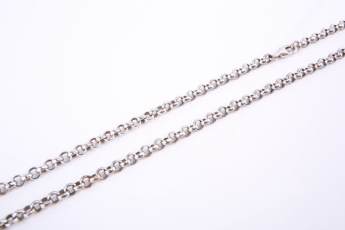 Lot 111 - A belcher link chain in 18ct white gold,...