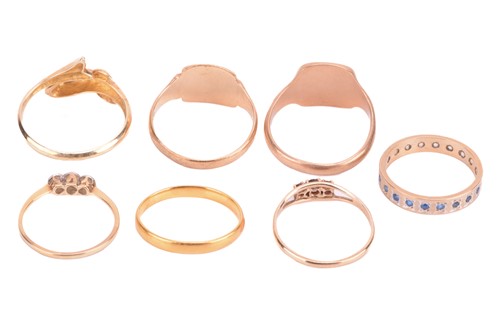 Lot 117 - A collection of seven gold rings, including a...