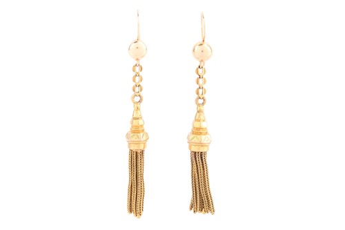 Lot 187 - A pair of Edwardian tassel earrings, each...