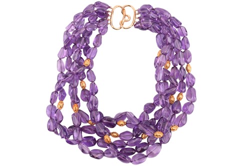 Lot 126 - A five-row amethyst beaded necklace,...