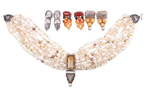 Lot 160 - A necklace and three pairs of earrings by...