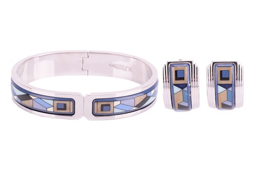 Lot 350 - A Michaela Frey enamel hinged bracelet and...