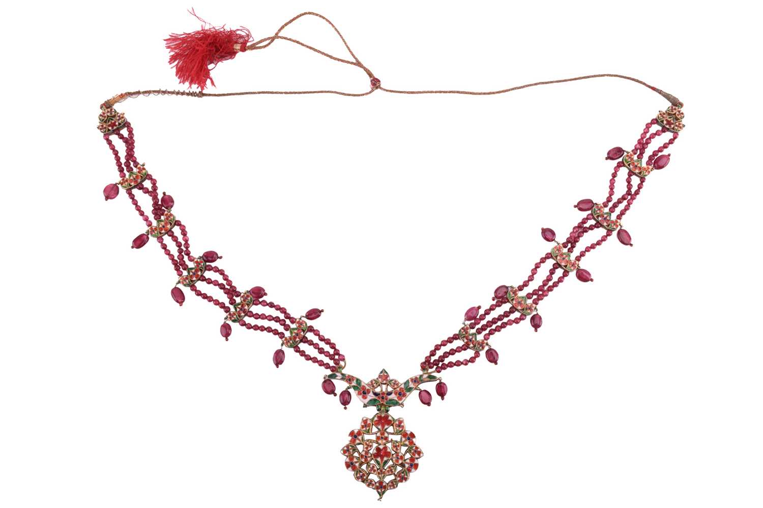 Lot 294 - An Indian ruby, paste and enamel necklace, the...