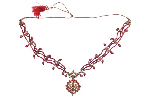 Lot 294 - An Indian ruby, paste and enamel necklace, the...