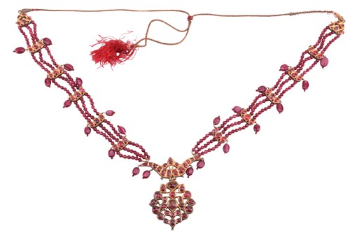 Lot 294 - An Indian ruby, paste and enamel necklace, the...