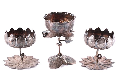 Lot 520 - A white metal Kashmir garniture serving bowl...