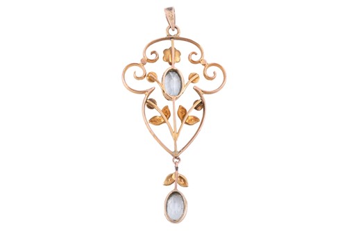 Lot 79 - An aquamarine and seed pearl pendant, the...