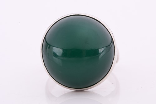 Lot 376 - Georg Jensen - a green agate cabochon ring,...