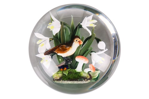 Lot 302 - A Rick Ayotte paperweight, Swamp Sparrow with...