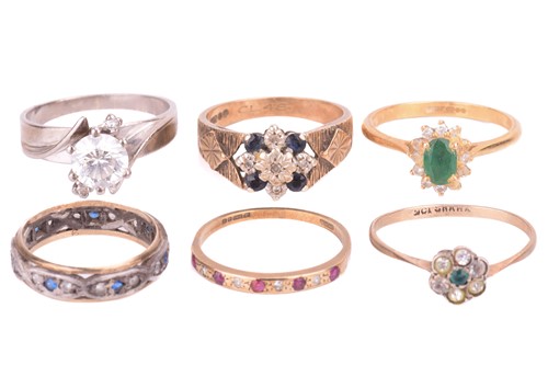 Lot 31 - A collection of six stone set rings including...