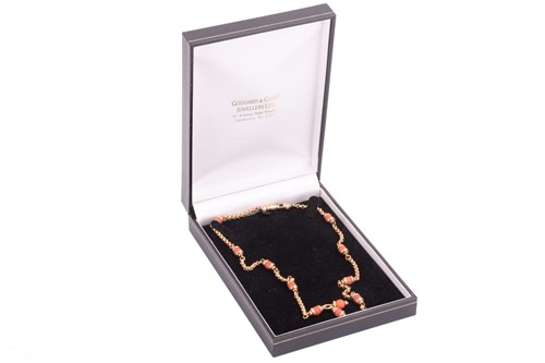 Lot 114 - A coral chain necklace, the belcher link chain...