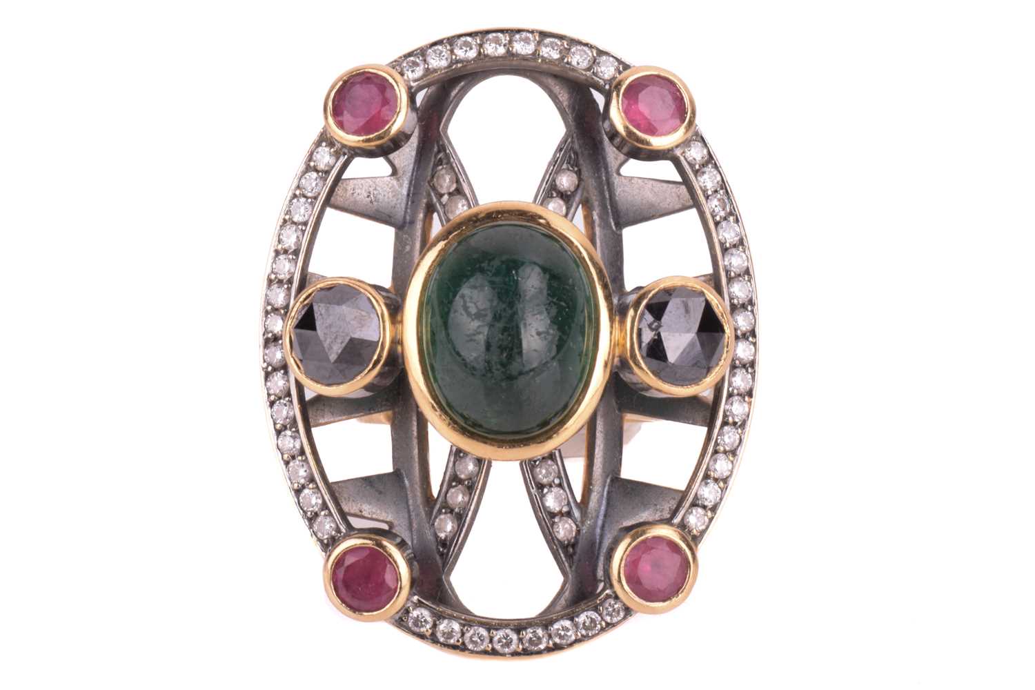 Lot 52 - A tourmaline and diamond cocktail ring, the...