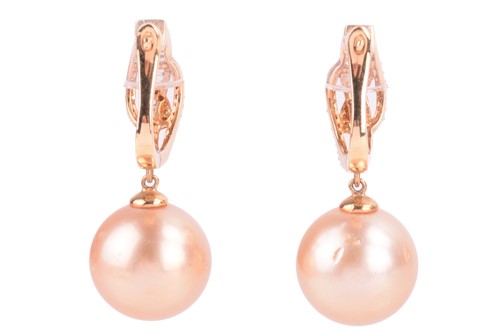 Lot 105 - A pair of cultured pearl drop earrings, each...