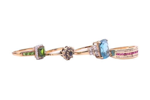 Lot 78 - Four gem-set dress rings; comprising a ruby...