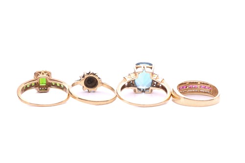 Lot 78 - Four gem-set dress rings; comprising a ruby...