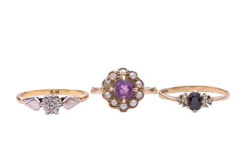 Lot 153 - Three gem-set rings, including an amethyst and...