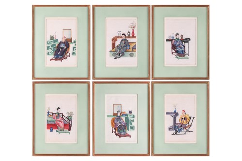 Lot 102 - A set of six Chinese paintings on rice paper,...