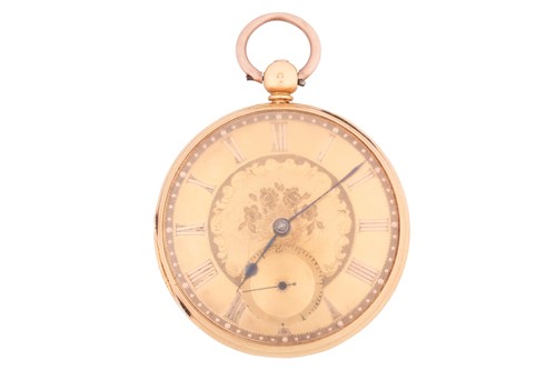 Lot 494 - An 18ct gold open-face pocket watch, featuring...