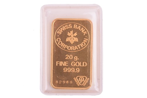 Lot 311 - A Swiss Bank Corporation 20g Fine Gold Ingot,...