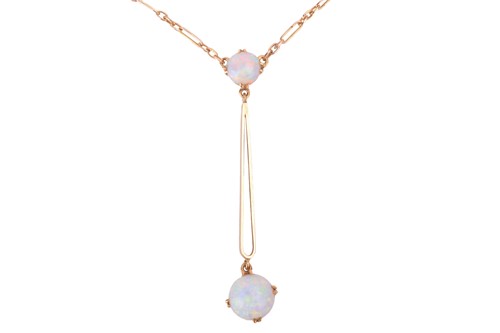 Lot 16 - An Edwardian opal lavaliere necklace and opal...