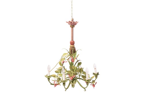 Lot 143 - A "Hollywood Regency" tole hanging six-sconce...