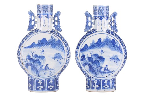 Lot 116 - A matched pair of Chinese blue and white "Moon...