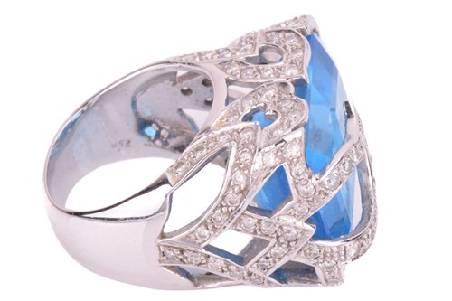 Lot 76 - A blue topaz and diamond cocktail ring,...