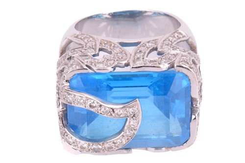 Lot 76 - A blue topaz and diamond cocktail ring,...