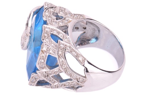 Lot 76 - A blue topaz and diamond cocktail ring,...