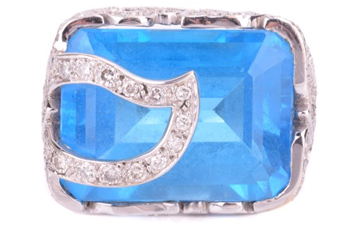 Lot 76 - A blue topaz and diamond cocktail ring,...